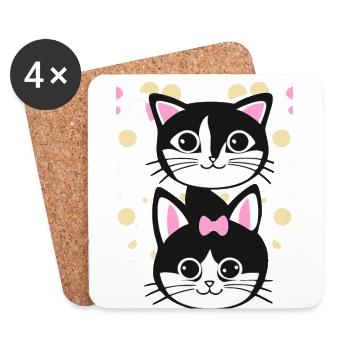 Mignon bébé chat Chibi pour les enfants - Dessous de verre (lot de 4) - blanc - Devant