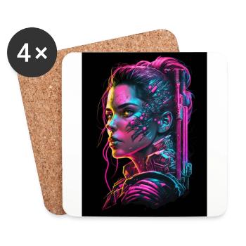 Futuristische Cyberpunk und Synthwave Femme Fatale - Untersetzer (4er-Set) - Weiß - Vorne