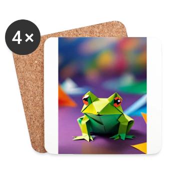 Grenouille en origami vert - Dessous de verre (lot de 4) - blanc - Devant