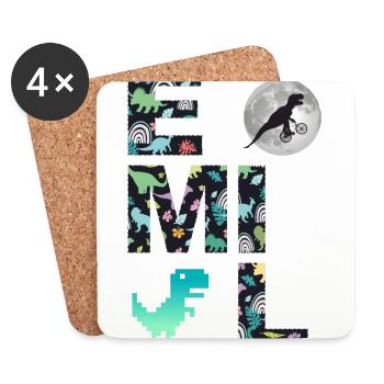 EMIL - Beautiful boy name with dinosaur - Coasters (set of 4) - white - Front