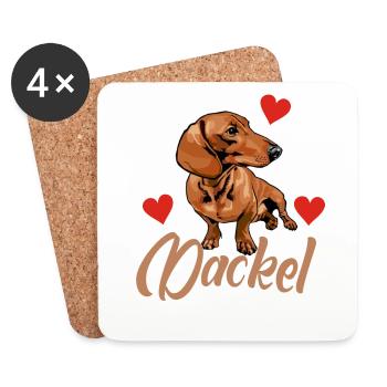 Dackel mit Herzen :-) - Untersetzer (4er-Set) - Weiß - Vorne