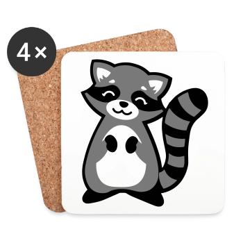 Niedlicher Waschbär Tierkind / Cute raccoon animal - Untersetzer (4er-Set) - Weiß - Vorne