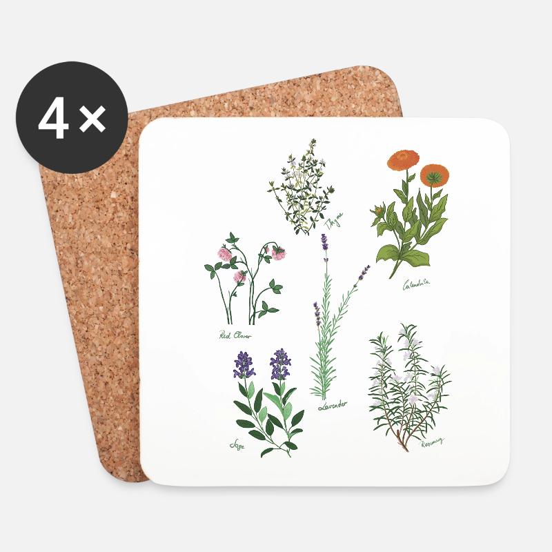 Herbarium Herbal Knowledge - Coasters (set of 4) - white