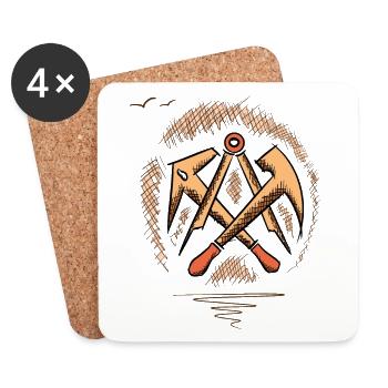 Roofer guild sign, hand-drawn. Drawing - Coasters (set of 4) - white - Front