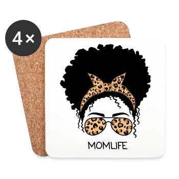 Afro Mom Life Leopard - Coasters (set of 4) - white - Front