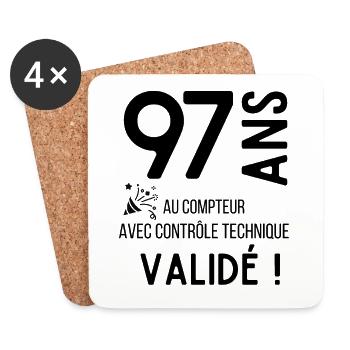 97 ans validé - Dessous de verre (lot de 4) - blanc - Devant
