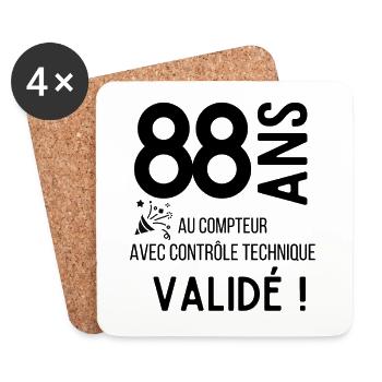 88 ans validé - Dessous de verre (lot de 4) - blanc - Devant