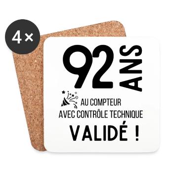 92 ans validé - Dessous de verre (lot de 4) - blanc - Devant