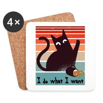 I do what I want. Funny cat spilling a coffee cup - Coasters (set of 4) - white - Front