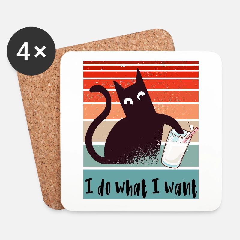 Ich mache was ich will. Lustige Katze Glas Milch - Untersetzer (4er-Set) - Weiß