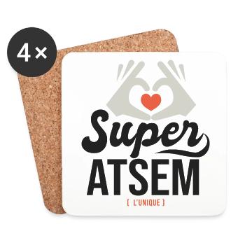 Super ATSEM l unique cadeau atsm - Dessous de verre (lot de 4) - blanc - Devant