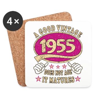 68ème anniversaire 1955 '68 Bon Millésime - Dessous de verre (lot de 4) - blanc - Devant