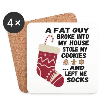 Funny Santa Quote - A fat guy broke into my house - Coasters (set of 4) - white - Front