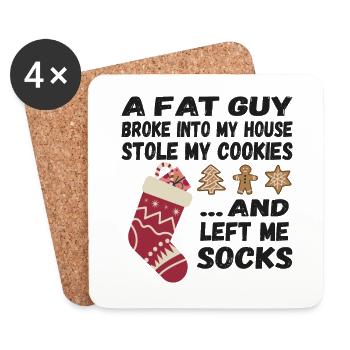 Funny Santa Quote - A fat guy broke into my house - Coasters (set of 4) - white - Front