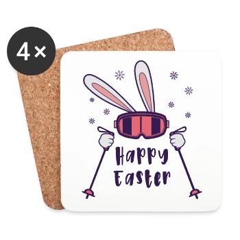 Happy Easter from Skiing Rabbit with ski poles - Coasters (set of 4) - white - Front