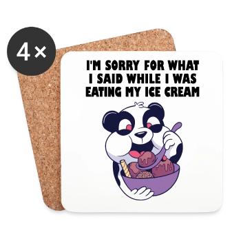 Panda affamé avec bol de crème glacée - Dessous de verre (lot de 4) - blanc - Devant