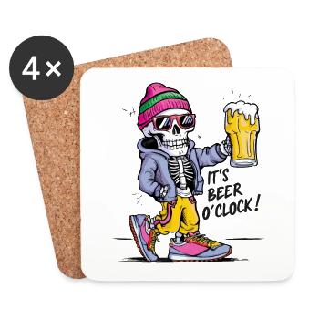 It's beer o'clock Funny Skeleton - Coasters (set of 4) - white - Front
