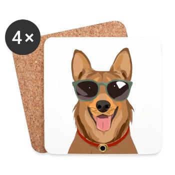 Hund mit Sonnenbrille - Untersetzer (4er-Set) - Weiß - Vorne