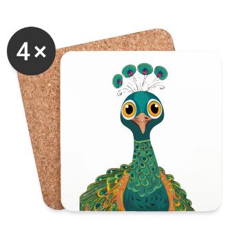 Pfau - Untersetzer (4er-Set) - Weiß - Vorne