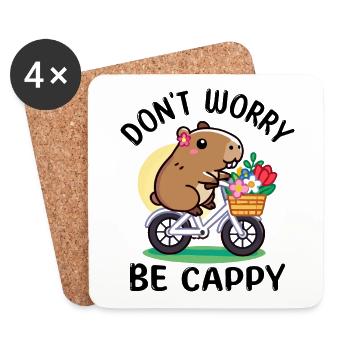 Cute Capybara on Bike with Flowers - Don’t’ worry - Coasters (set of 4) - white - Front