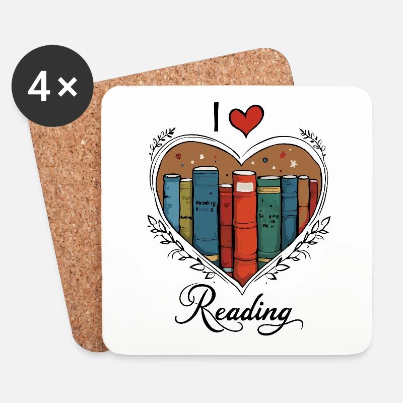 Ich liebe Bücher Bücherwurm Herz - Untersetzer (4er-Set) - Weiß