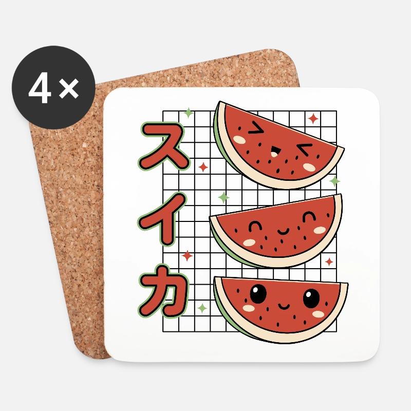 Kawaii Wassermelonen - Untersetzer (4er-Set) - Weiß