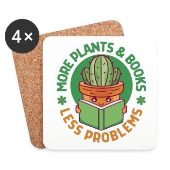 Plus de plantes et de livres, moins de problèmes - Dessous de verre (lot de 4) - blanc - Devant