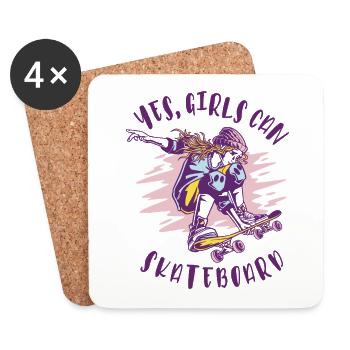Ja, Mädchen können skaten - Skating Mädchen - Untersetzer (4er-Set) - Weiß - Vorne