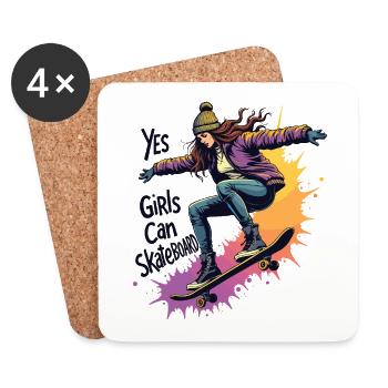 Ja, Mädchen können skaten - Skating Mädchen - Untersetzer (4er-Set) - Weiß - Vorne