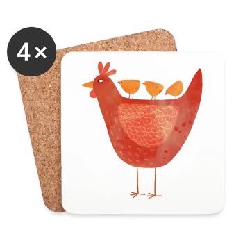 Poule et poussins - Dessous de verre (lot de 4) - blanc - Devant