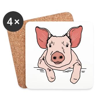 Schwein Kopf - Untersetzer (4er-Set) - Weiß - Vorne