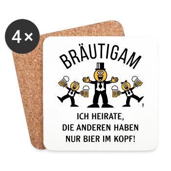 Bräutigam (Karikatur / Bier Im Kopf / 3C / B) - Untersetzer (4er-Set) - Weiß - Vorne