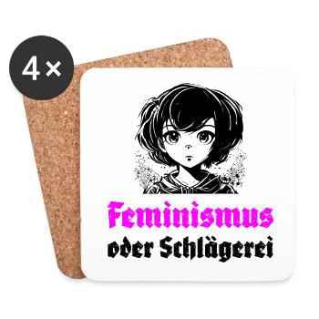 Feminismus oder Schlägerei - Untersetzer (4er-Set) - Weiß - Vorne