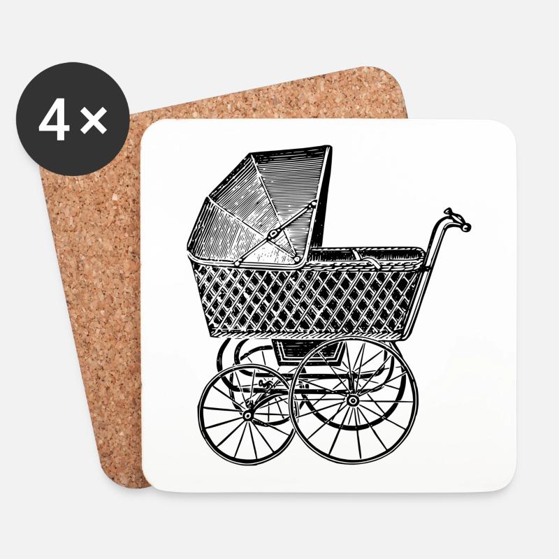 Kinderwagen - Untersetzer (4er-Set) - Weiß