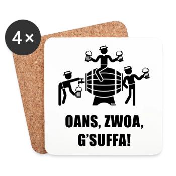 Oans, Zwoa, G’Suffa! (Team / Bier / Bierfass) - Untersetzer (4er-Set) - Weiß - Vorne