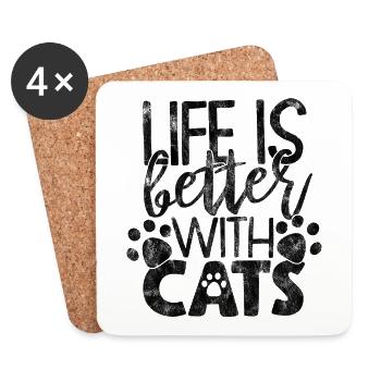 life is better with cats - Funny cat sayings - Coasters (set of 4) - white - Front