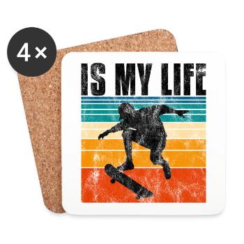 Le skate est ma vie Skateboard Skateboard Cadeau de skateboard - Dessous de verre (lot de 4) - blanc - Devant