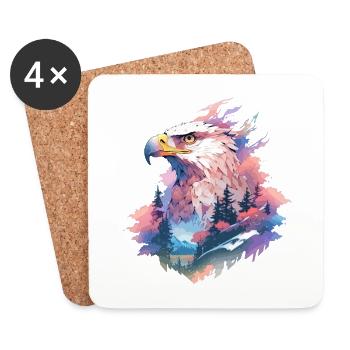 Eagle Head Nature Wilderness Forest Trees Mountains - Coasters (set of 4) - white - Front