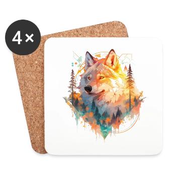 Wolf Wolf’s Head Nature Wilderness Forest Trees Art - Dessous de verre (lot de 4) - blanc - Devant