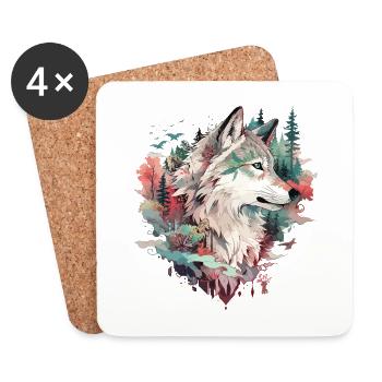 Wolf Wolfskopf Natur Wildnis Abenteuer Wald Kunst - Untersetzer (4er-Set) - Weiß - Vorne