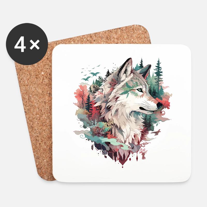 Wolf Wolfskopf Natur Wildnis Abenteuer Wald Kunst - Untersetzer (4er-Set) - Weiß