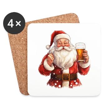 Weihnachtsmann Bier Weihnachten Prost Lustig Humor - Untersetzer (4er-Set) - Weiß - Vorne