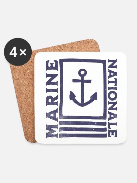 Französisches Marineblau im Vintage-Stil - Untersetzer (4er-Set) - Weiß