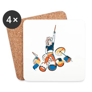 Drummer Kraftpose mit Trommeln - Untersetzer (4er-Set) - Weiß - Vorne