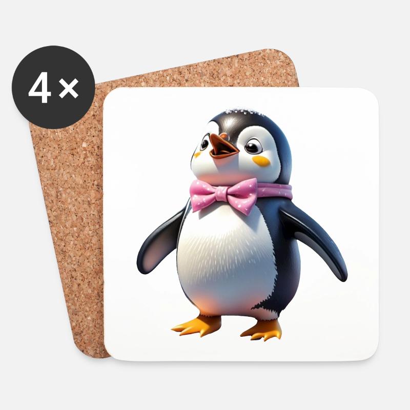 Pinguin Sandra sieht ihre Freunde - Untersetzer (4er-Set) - Weiß