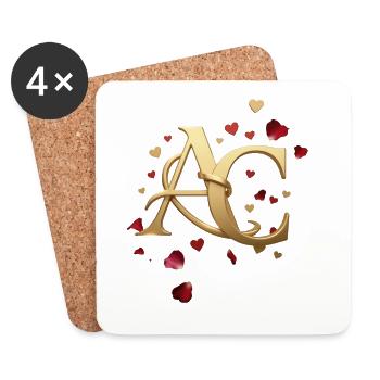 Goldenes Monogramm AC mit Herzen - Untersetzer (4er-Set) - Weiß - Vorne