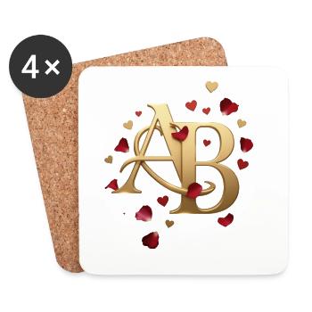 Goldenes AB Herzlogo mit Rosenblättern - Untersetzer (4er-Set) - Weiß - Vorne
