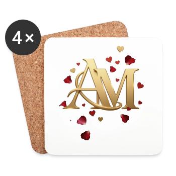 Goldenes AM Monogramm mit Rosenblättern - Untersetzer (4er-Set) - Weiß - Vorne