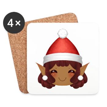 Adorable Nöel's Elf with Santa's Cap - Coasters (set of 4) - white - Front