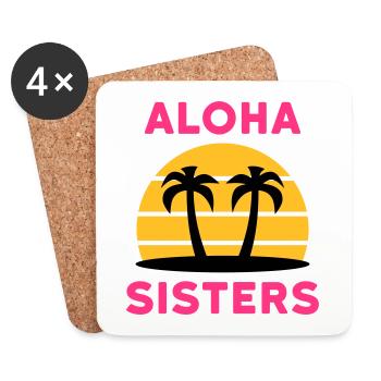 Aloha sisters (palm trees, island, sun with lines) - Coasters (set of 4) - white - Front